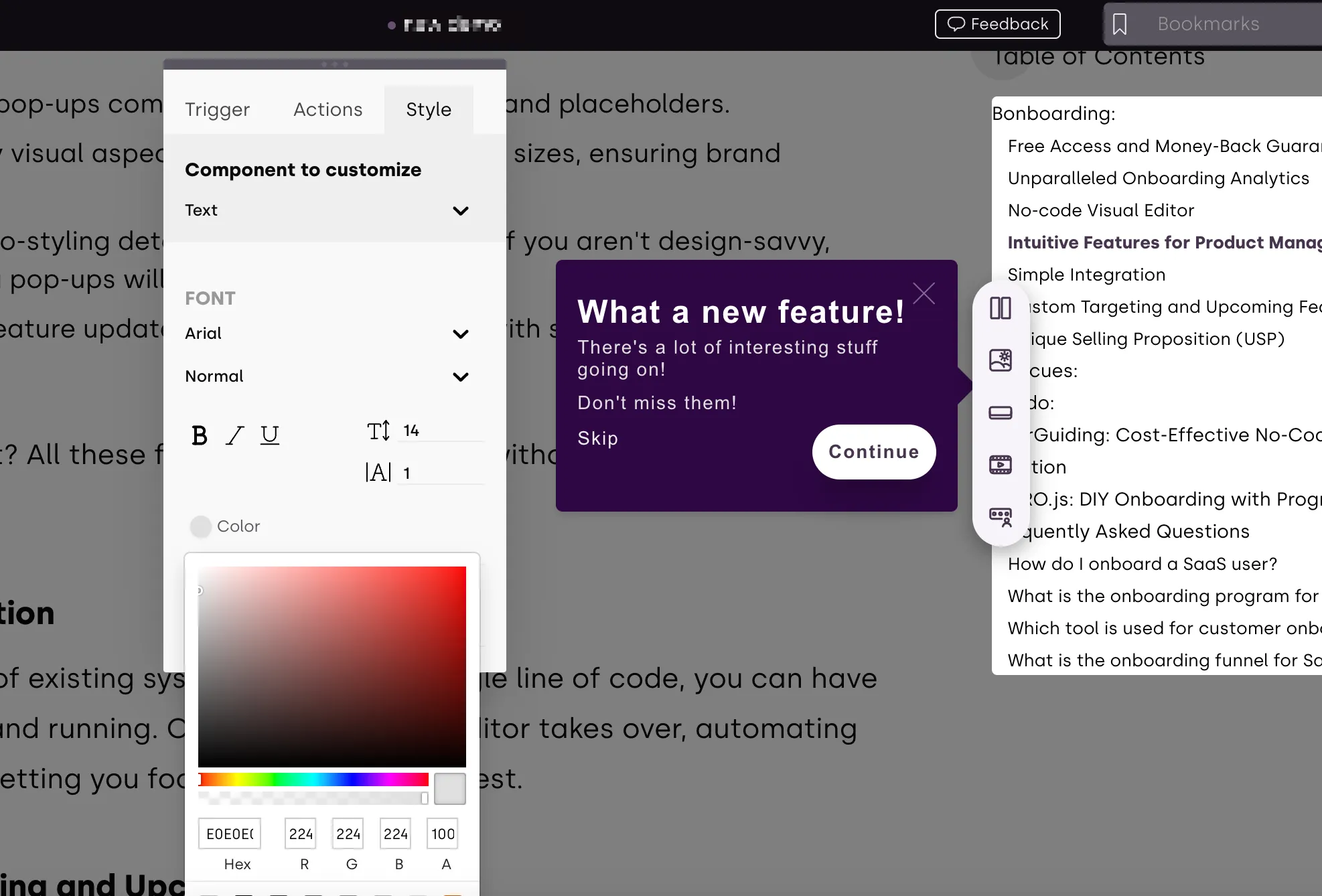 Bonboarding's intuitive no-code visual editor